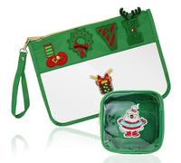 SUILU 2 Pcs Cosmetic Makeup Bag with Chenille Letter Patch,with Handles PVC Waterproof Clear Makeup Bag,Portable Toiletry Storage Bag, Love, 15.8 x 29 inches
