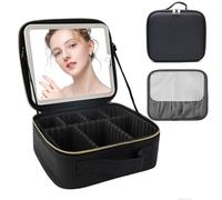 SUILU Makeup Bag with Led Mirror,Portability Cosmetic Case Portable Cosmetic Brush Organizer Bag with Adjustable Dividers,Gift for Women,Girls Gift, Black, Portable