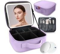 SUILU Makeup Bag with Led Mirror,Travel Makeup Organizer with 3 Color Setting, Portable Storage and Adjustable Dividers Travel Makeup Bag, Purple, Only equipped with a 10x mirror