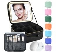 SUILU Makeup Bag with Led Mirror,Travel Makeup Organizer with 3 Color Setting, Portable Storage and Adjustable Dividers Travel Makeup Bag, black, Only equipped with a 10x mirror