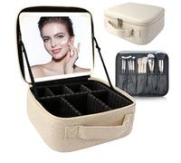 SUILU Makeup Bag with Led Mirror,with 3 Color Setting,Portable Storage and Adjustable Dividers Floral Makeup Bag, for Women and Makeup Artists Large Vanity Makeup Cases-White