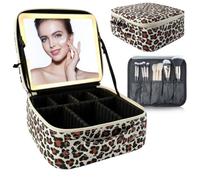 SUILU Makeup Bag with Led Mirror,with 3 Color Setting,Portable Storage and Adjustable Dividers Floral Makeup Bag, for Women and Makeup Artists Large Vanity Makeup Cases, White, with LED mirror, With a