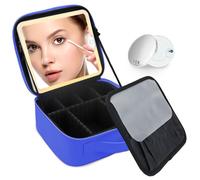 SUILU Travel Makeup Bag with LED Lighted Mirror,Cosmetics Organizer, with 3 Color Lighted Setting, with Adjustable Brightness Vanity Mirror and Detachable 10x Magnifying Mirror Travel Makeup., dark