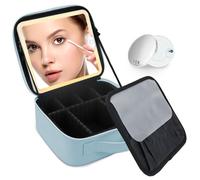 SUILU Travel Makeup Bag with LED Lighted Mirror,Cosmetics Organizer, with 3 Color Lighted Setting, with Adjustable Brightness Vanity Mirror and Detachable 10x Magnifying Mirror Travel Makeup., baby
