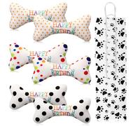 Suilung 12 Pcs Dog Birthday Party Favors Set Include 6 Pcs Dog Birthday Bone Squeaking Plush with 6 Pcs Pet Paw Gift Bags for Puppy Treat Party Favor Pet Themed Party Supplies