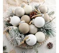 Suilung 12 Pcs Neutral Textured Christmas Ball Ornaments Rustic Matte Xmas Tree Decorations 2.4 Inch Metallic Bronze Xmas Baubles Antique Farmhouse Modern Christmas Decor for Tree Home (Cream)