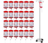 Suilung 24 Pack Halloween Blood Bag for Drink with Iv Stand 11.8 Fl.oz Reusable Drink Container Juice Pouch Props Halloween Pouches Vampire Hospital Zombie Doctor Nursing Graduation Party Supplies