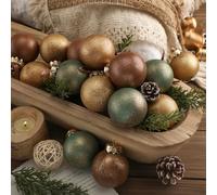 Suilung 24 Pcs Neutral Christmas Ornament 2.36'' Textured Tree Decor,Aged | Matte Shatterproof Xmas Ornaments, Vintage Brown Tree Decor with Hanging Loop, Rustic Large Holiday Decor, for Farmhouse Home