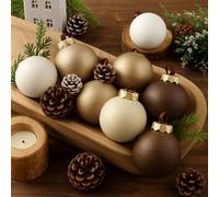 Suilung 24 Pcs Neutral Textured Christmas Ball Ornaments 2.4 Inch Rustic Matte Cream Ivory Brown Gold Xmas Baubles Antique Farmhouse Xmas Tree Decorations Modern Christmas Home Decor for Tree Holiday