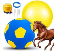 Suilung 48 Inch Giant Herding Ball with Cover Anti Burst Ball Please Watch VCR for How to Inflation Large Horse Toys for Horse Stall Entertainment Play, Pump Included (Blue-Yellow)