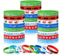 Suilung 48 Pieces Christmas Silicone Bracelets Wristband Xmas Rubber Bracelet Merry Christmas Wristbands for Stocking Stuffers Gifts Xmas Holiday Party Supplies Favors, 8 Style(Bright Style)
