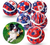 Suilung 6 Pcs Independence Day Dog Squeaky Tennis Balls 2.5 Inch Interactive Pet Toys Ball 4th of July Patriotic for Small Medium Large Dog Plush Chew Toys Teeth Cleaning for Aggressive Cat Training