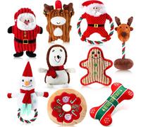 Suilung 9 Pcs Christmas Dog Toys Christmas Plush Dog Squeaky Toys, Santa, Gingerbread Man, Reindeer, Snowman and Donuts Interactive Toys Xmas Gift for Puppy Medium Small Dogs