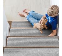 Suimlmta Stair Treads Carpet 14 Pack 20 x 76 cm Stair Rugs Mats Non-Slip Self Adhesive Carpet Runner Pads Grey Step Protectors Cover for Kids Elders Pets Stair Carpet Tiles