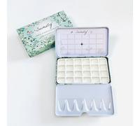 Suimolly Watercolor Palette,Travel Watercolor Palette Portable Ceramic Palette,Empty Paint Palette,Small Travel Metal Paint Boxwith Porcelain Palette (24Well)