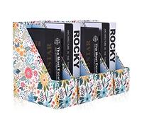 SUIN 4 Pack Foldable Magazine Holder, Seamless Floral Designered File-Boxes Desk File Organizer for Office/Home/School, Bright Flower