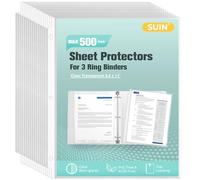 SUIN Sheet Protectors, 500 Pack Heavy Duty Clear Plastic Page Protectors, 3-Hole Reinforced, 8.5 x 11 Inch for 3 Ring Binder