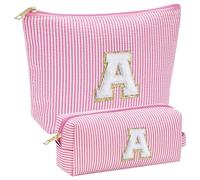 SUIOPPYUW 2pieces Cotton Polyester Makeup Organizer Bag With Unique Pin Letter Suitable For All Kinds Of Cosmetics Organizer Case, pink, A