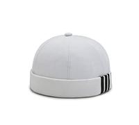 SUIOPPYUW Fashion Skullcap 3 Stripes Print Retro Sailor INS Style Bucket Docker Caps Brimless Solid Color Hat Bonnet Dancing, White