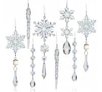 SUIOPPYUW Hanging Crystal Ornaments For Christmas Tree Icicle And Snowflake Deluxe Set Gotas De Cristal Para Arbol De Navidad Made Of Acrylic Icicle Ornaments 3 Large Snowflakes, color