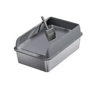SUIOPPYUW Innovative Cat Litter Tray Kitty Toilet Container Stainless Steel High Sides Increased Air Circulation Pet Supplies For Small And Large Cats Indoor Cats, Dark Grey, L