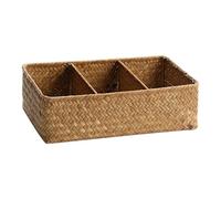 SUIOPPYUW Tightly Woven Desk Basket with Dividers Functional Wicker Organizer Rustic Style Japanese Storage Three Grid Storage Japanese Woven Basket Wicker Desk Organizer