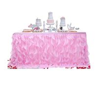 SUIOPPYUW Tulle Table White Bridal Shower Party Ruffle Table Material is and Easy to Install 185x77cm Suitable Circular, pink