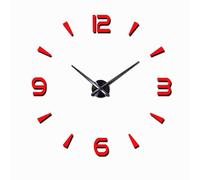 SUIOPPYUW Wall Clock 3D Detachable Self-adhesive Battery Powered Fashionable DIY Quiet Running Living Room Wall-mounted Clocks, Red