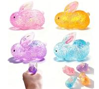 SUISUILE 4Pcs Sugar Stress Ball Fidget Toys, Cute Bunnies Sugar Stress Ball, Super Soft Animal Squeeze Toys, Glitter Rabbit Squishies for Anxiety Relief