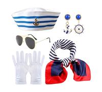 Suit 50x50cm Scarf Included, Navy Blue Themed Kit, Seafarers Style Navigation Retro Bridal Shower Cruise Clothes Weekend Gala Costumes Performance In The