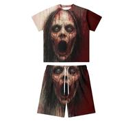 Suit Bag Travel Bag Casual Set for Men Short Sleeve Crew Neck T-Shirt Shorts with Bloody Print Holiday Theme for Everyday Party Suit Original, red, 3XL