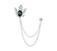 Suit Brooch with Chain Alloy Crown Rhinestone Brooches Badge for Coat Shirts Silver and Green 3.5x3.2 cm