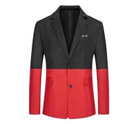 Suit Jacket For Men,Men'S Casual Blazer Regular Fit Jacket Patchwork Contrast Color Long Sleeve 2 Buttons Tailored Blazer Cardigan Business Smart Suit Sports Coat Dinner Blazer,Black Red,Xl