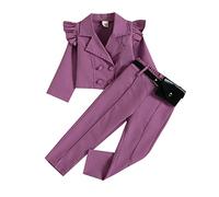 Suit Jacket Tuxedo Blazers Toddler Kids Children's Solid Long Sleeve Autumn Clothes for Girls Baby Button Down Shirt Tops Pants Bag Set Clothes Infant Girl Outfit Purple