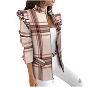 Suit Jacket Women Zip Up Printed Shoulder Ruffle Blazer Jacket Stand Collar Vintage Suit Coat Streewear Pullover Lightweight Slim Elegant Blazers Cardigan with Pockets for Business