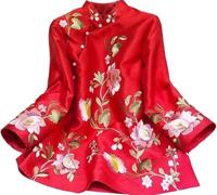 Suit Shirt National Style Traditional Elegant Women Chinese Blouse Plus Size Loose Female Hanfu Tops (S4 Red,XL)