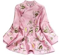 Suit Shirt National Style Traditional Elegant Women Chinese Blouse Plus Size Loose Female Hanfu Tops (S3 Pink8,L)
