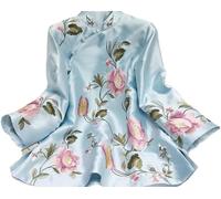 Suit Shirt National Style Traditional Elegant Women Chinese Blouse Plus Size Loose Female Hanfu Tops (S2 Blue,XXL)