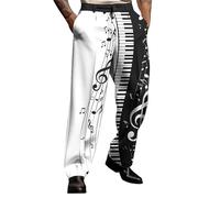Suit Trousers Men's Wide Leg Trousers Piano Music Notes Pattern Long Casual Trousers Regular Fit Business Suit Trousers Regular Fit Fabric Trousers Elegant Office Work Trousers with Slant Pockets, A