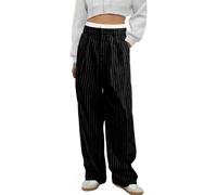 Suit Trousers Women's Black Striped High Waist Work Trousers Business Wide Leg Casual Trousers Pinstripe Trousers Casual Office Work Pants Casual Cargo Trousers Harem Trousers Vintage Jazz Pants with