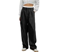 Suit Trousers Women's Black Striped High Waist Work Trousers Business Wide Leg Casual Trousers Pinstripe Trousers Casual Office Work Pants Casual Cargo Trousers Harem Trousers Vintage Jazz Pants with