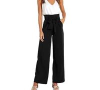 Suit Trousers Women's High Waist Summer Trousers 7/8 Plain Pull-on Trousers with Pockets with Belt with Bow Leisure Trousers Women Wide Trousers Business Casual Work Trousers Office Trousers ( Color :