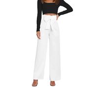 Suit Trousers Women's High Waist Summer Trousers 7/8 Plain Pull-on Trousers with Pockets with Belt with Bow Leisure Trousers Women Wide Trousers Business Casual Work Trousers Office Trousers ( Color :