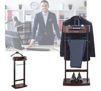 Suit Valet Stand Hanger with Trouser Bar - Solid Wood Floor Standing Rack for Office Living Room Bedroom - Clothes Valet Stand Frame