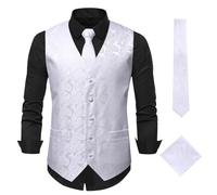 Suit Work Vest Suits Casual Matching Set Jacquard Waistcoat With Tie And Square Scarf V Neck Single Breasted Waistcoat With Pockets Fashionable Business Dinner Formal Vest Large Size Leisure