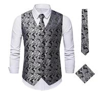 Suit Work Vest Suits Casual Matching Set Jacquard Waistcoat With Tie And Square Scarf V Neck Single Breasted Waistcoat With Pockets Fashionable Business Dinner Formal Vest Large Size Leisure