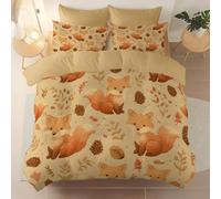 Suitable for adults and children Bedding Set, Cartoon Fox Pine Cones Leaves theme Duvet Cover Set Reversible Pattern for Comfort Sleep, Brushed microfiber duvet cover Size 260 x 220 cm, Yellow