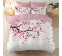 Suitable for adults and children Bedding Set, Oriental Photography Cherry Blossoms theme Duvet Cover Set Reversible Pattern for Comfort Sleep, Brushed microfiber duvet cover Size 200 x 200 cm, Pink