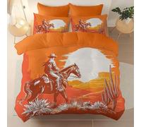 Suitable for adults and children Bedding Set, Retro Minimalist Desert Cowboy theme Duvet Cover Set Reversible Pattern for Comfort Sleep, Brushed microfiber duvet cover Size 230 x 220 cm, Orange Color