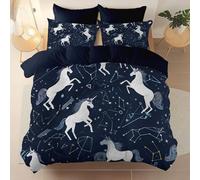 Suitable for adults and children Bedding Set, Space Geometry Stars Unicorn theme Duvet Cover Set Reversible Pattern for Comfort Sleep, Brushed microfiber duvet cover Size 260 x 220 cm, Navy Blue